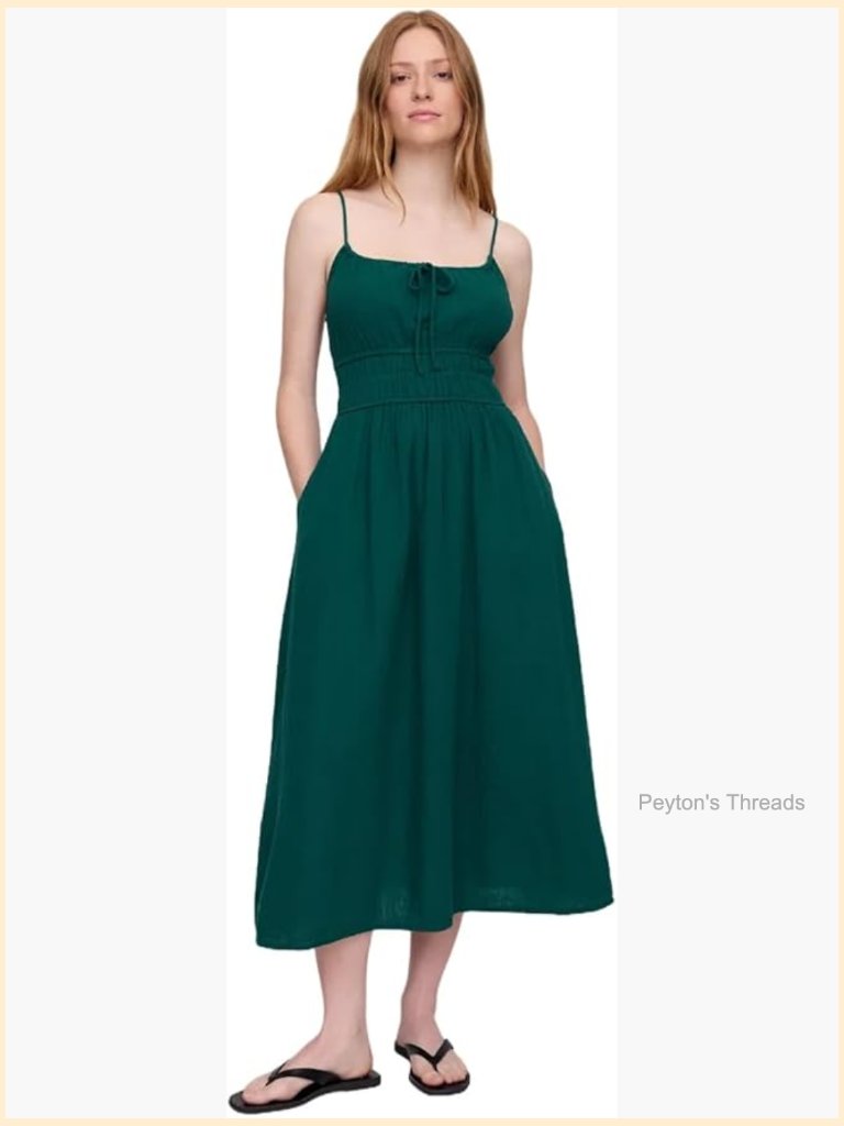 Tie-Front Woven Maxi Dress A-Line Casual Work Cotton